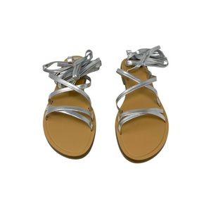 Silver strappy, lace up sandals